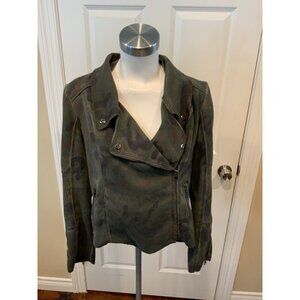 Marrakech Anthropologie Green & Black Camo Zip-Up Moto Jacket, Size L